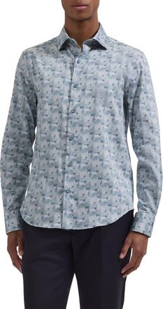 Bugatchi Axel Trim Fit Abstract Mosaic Print Stretch Cotton Button-Up Shirt in Ether at Nordstrom, Size Xxx-Large