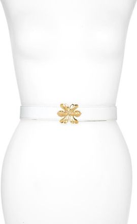 Raina Double Bee Clasp Leather Belt in White at Nordstrom