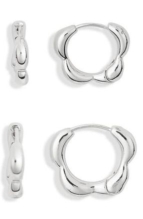 Leith 2-Pack Floral Hoop Earrings in Silver at Nordstrom Rack