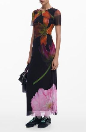 Desigual Floral Mesh Maxi Dress in Black at Nordstrom Rack, Size Large