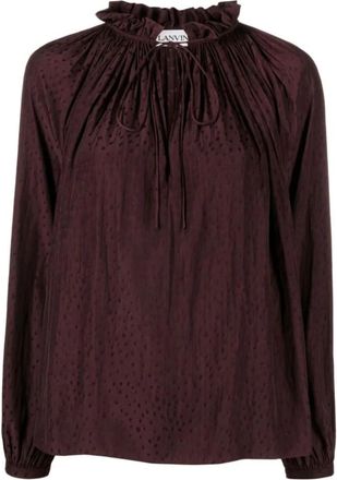 Lanvin Flare Blouse met Lange Mouwen - Dames - Blouses - Bruin - M - Polyester - Overhemden