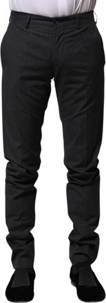 Dolce & Gabbana Gray Striped Cotton Formal Mens Pants