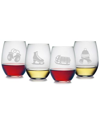 SUSQUEHANNA GLASS Signs of Winter Set of 4 Stemless Glasses