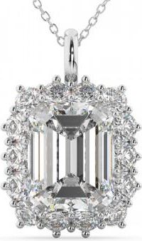 Allurez Emerald Cut Moissanite & Diamond Pendant 14k White Gold (5.68ct)