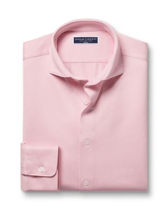 CHARLES TYRWHITT Performance Stretch Synthetic Shirt - Light Pink & White Size Large by Charles Tyrwhitt