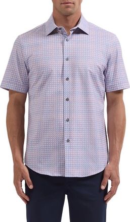 Bugatchi Miles OoohCotton Grid Short Sleeve Button-Up Shirt in Orchid at Nordstrom, Size Xxx-Large