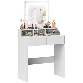 HOMCOM Dressing Table with Mirror - LED Lights - Drawers - for Bedroom - White | TJ Hughes