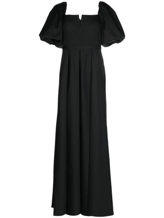 Alberta Ferretti pleat-detail puff-sleeves gown - Black