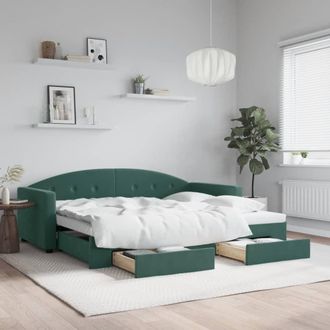 vidaXL Vidaxl - Sof&aacute; Cama Nido Con Cajones Terciopelo Verde Oscuro 90x200 Cm