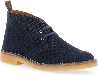 Gucci Mens Blue Ankle Boots With Web Detail Calf