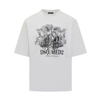 Dsquared2 T-Shirts, male, White, Size: XL Graphic Print Round Neck T-Shirt