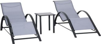 OUTSUNNY 3 Pieces Lounge Chair Set Garden Sunbathing Chair w/ Table Light Grey