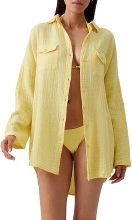 Melissa Odabash Elena Cotton Gauze Cover-Up Shirt in Yellow at Nordstrom, Size X-Small