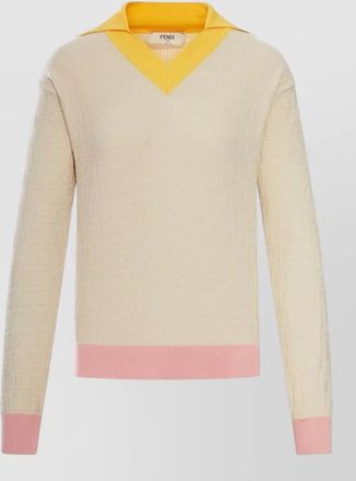 Fendi knitwear long sleeves v neck contrasting collar