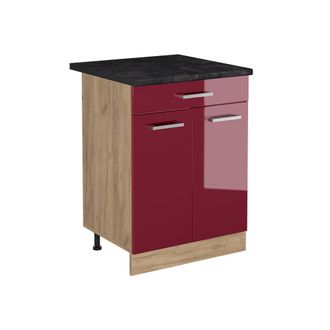 Vicco Mueble Bajo De Cocina R-line, Rojo De Alto Brillo/roble Dorado, 60 Cm Con Caj&oacute;n Encimera Antracita, Vicco