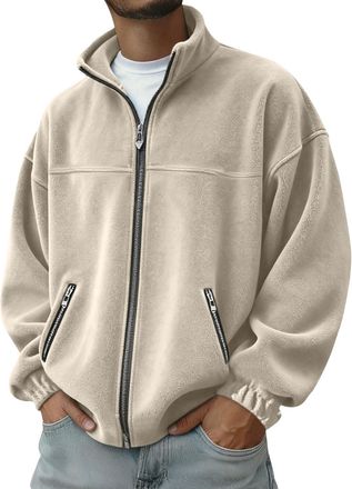 Generic DENGJIAMY Zip Up Sweatshirts for Men Classic Collared Tops Casual Plain Winter Sweatshirt Mens Fashion Fall Shirts Long Sleeve with Zipper Pocket (Bei
