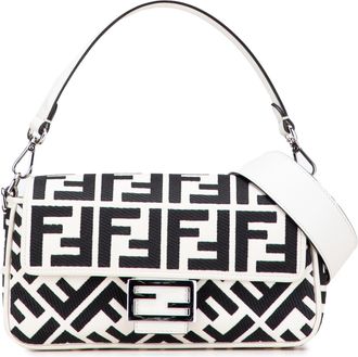 Fendi Pre-owned Womens Baguette Ff Logo Shoulder Bag - White Textile - One Size