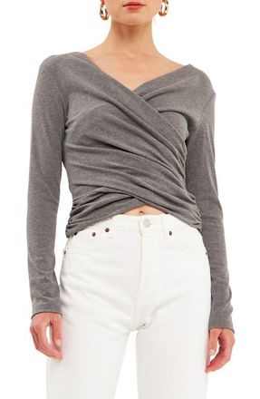 endless rose Shirred Crop Top in Heather Grey at Nordstrom, Size X-Small