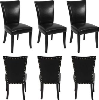 Hhg Juego De 6 Sillas De Comedor Chesterfield, Silla De Cocina, Remaches Con Certificado Mvg, Piel Sint&eacute;tica, Negro, Patas Oscuras