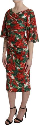Dolce & Gabbana Bloemrijk Midi Jurk met Multicolor Patroon - Dames - Casual kleedjes - Veelkleurig - XS - Katoen - Kleedjes