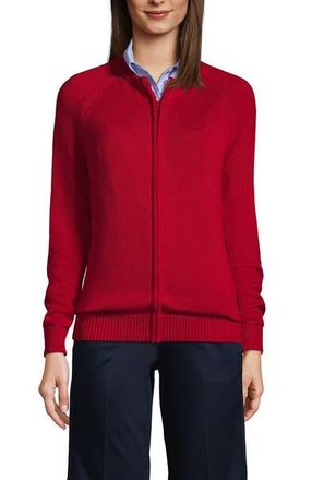 Lands End School Uniform Cotton Modal Zip-front Cardigan Sweater in Red at Nordstrom, Size X-Large