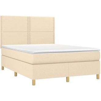 vidaXL Vidaxl - Cama Box Spring Colch&oacute;n Y Luces Led Tela Crema 140x190 Cm