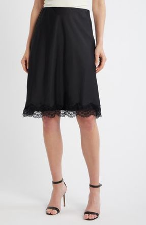Tahari by ASL Lace Trim Satin Skirt in Black at Nordstrom, Size 12