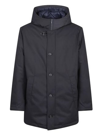Fay button-fastening hooded jacket - men - Elastomultiester/Polyester - M - Blue