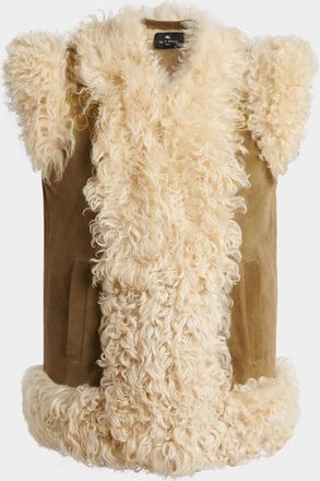 Etro Peacock Embroidered Lamb Shearling Vest