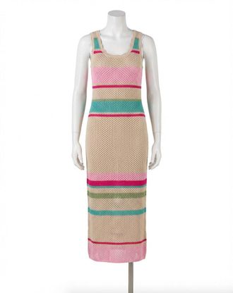 Z Supply Womens Ibiza Stripe Crochet Sweater Midi Dress In Natural