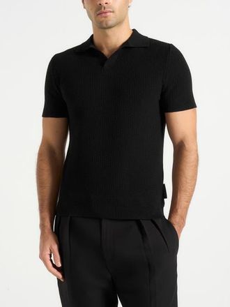Mani&egrave;re De Voir Rowen Textured Knit Revere Polo Shirt in Black at Nordstrom, Size Xx-Large