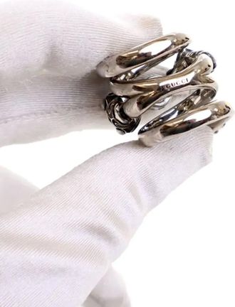Gucci 2015-2025 Silver Plated Faux Pearl Tiger Heads Double Wrap Ring costume ring - unisex - Other/Metal - One Size