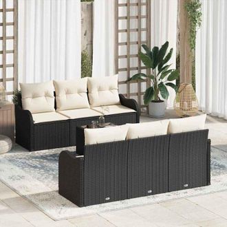 vidaXL Vidaxl - Conjunto De Sof&aacute; De Jard&iacute;n 7 Pcs Negro, Crema 55 X 55 X 37 Cm