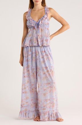 Free People Tangled Lights Ruffle Pajamas in Cornflower Combo at Nordstrom, Size X-Large