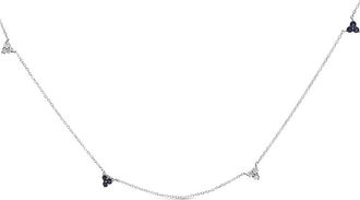 House of Brilliance 14K White Gold 1/5 Cttw Diamond and Sapphire Trio Cluster Station Necklace