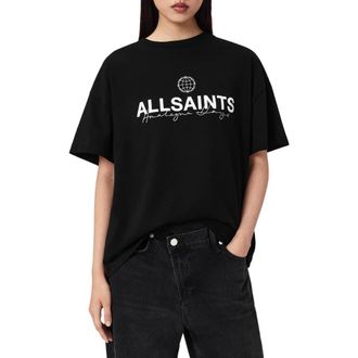 AllSaints Emblem Avri Logo Slit Back Graphic T-Shirt in White at Nordstrom, Size X-Small