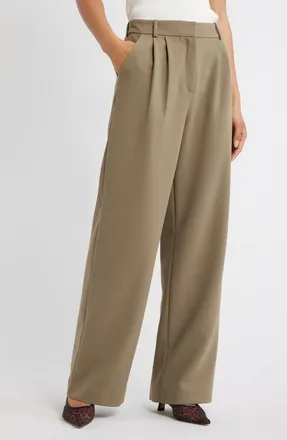 Open Edit Icon Twill High Waist Wide Leg Trousers in Olive Dusk at Nordstrom, Size 12