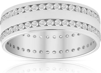 Pompeii3 Mens 1 3/8Ct Diamond Eternity Ring 10k White Gold Double Row High Polished