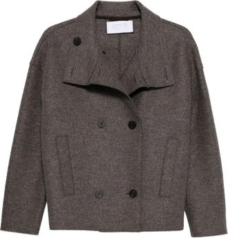 Harris Wharf London Jack met dubbele rij knopen en trechterkraag - Bruin