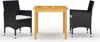 vidaXL Juego De Comedor De Jard&iacute;n De 3 Piezas Negro Vidaxl