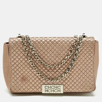 Carolina Herrera Rose Gold Quilted Leather Chain Flap Bag