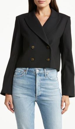 TWP Perfect Waiter Double Breasted Stretch Wool Crop Blazer in Black at Nordstrom Rack, Size Large