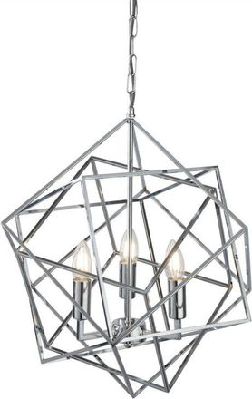 Searchlight Cube - Lámpara colgante de techo de 3 luces, cromada, E14 - Searchlight