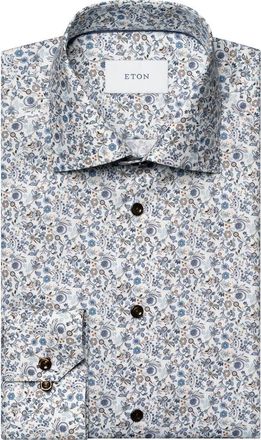 Eton Slim Fit Floral Dress Shirt in Dark Blue at Nordstrom, Size 15.5
