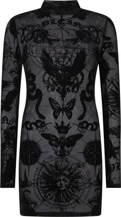 Philipp Plein Long Sleeve Mini Dress Flock Butterfly Tattoo - Dames - Korte kleedjes - Zwart - M - Polyester - Kleedjes