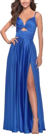 La Femme Satin A-Line Dress In Royal Blue