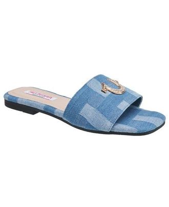 True Religion Mona Bling Logo Single Band Sandal in Denim at Nordstrom, Size 6