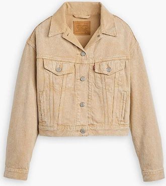 Levi's Womens Shrunken 90s Stone Wash Denim Jacket with Metal Badge - Tan - Size: 14