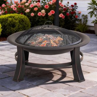 Direct Wicker Outdoor Round Fire Pit Bowl with Rain Cover Portable Garden Heater in Black | Size: 1 Pack