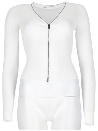 Alexander Wang Pointelle Detail Slim Fit Cardigan With Zipper Closure